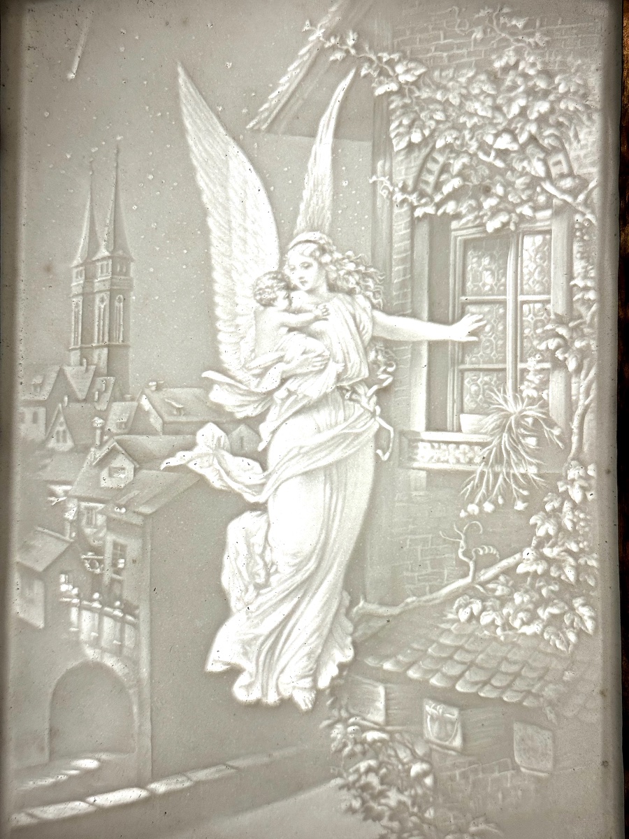 Lithophanie convexe sertie de strass "L'Ange" circa 1850-photo-2