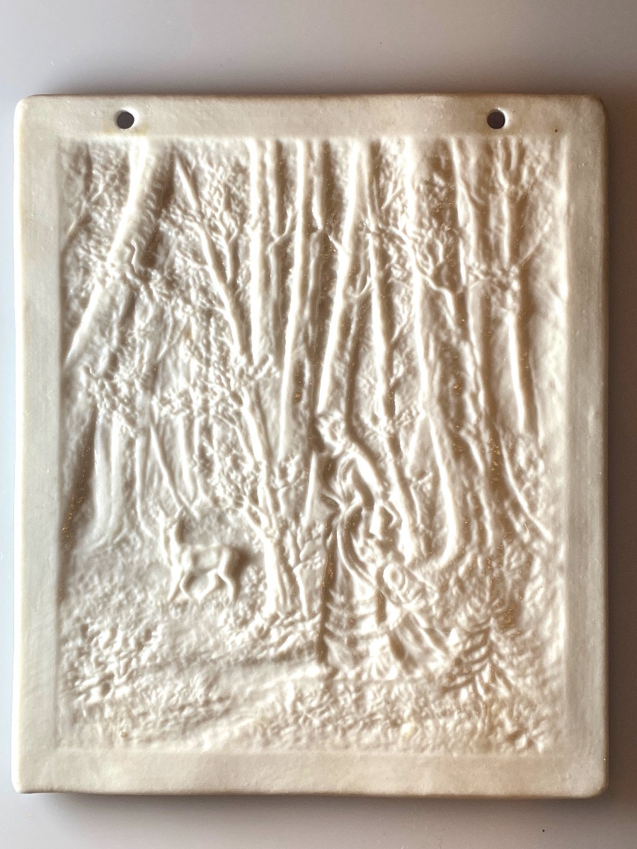 Lithophane "beauty And The Doe In The Woods" Mid-19th Century-photo-2