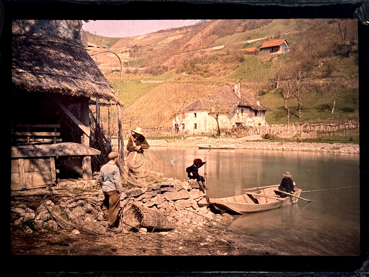 Autochrome "La Pêche en rivière" c. 1910 photographie vintage -photo-2