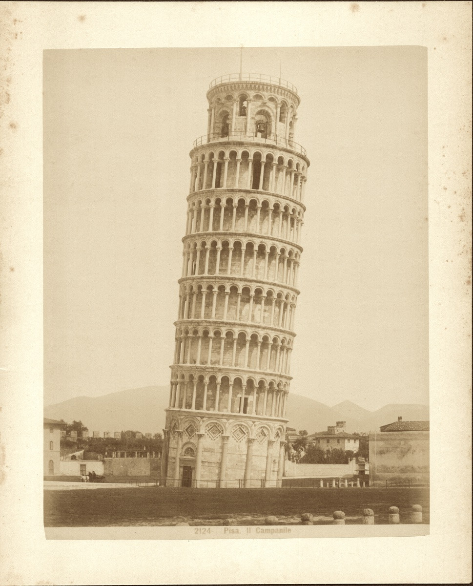 Fratelli Alinari, Pisa Bell Tower, Italy C. 1870 Vintage Albumen Print Photograph-photo-2