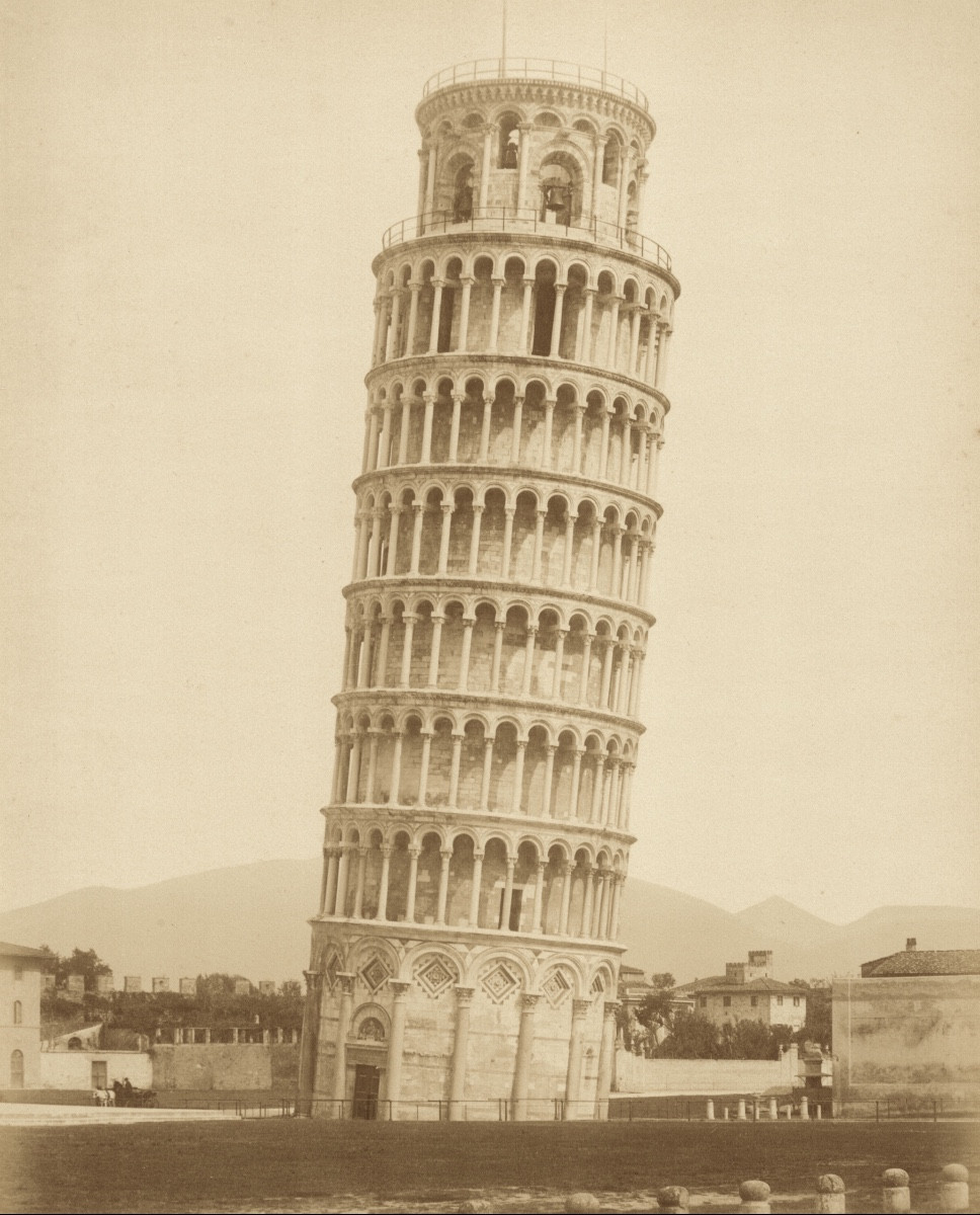 Fratelli Alinari, Pisa Bell Tower, Italy C. 1870 Vintage Albumen Print Photograph