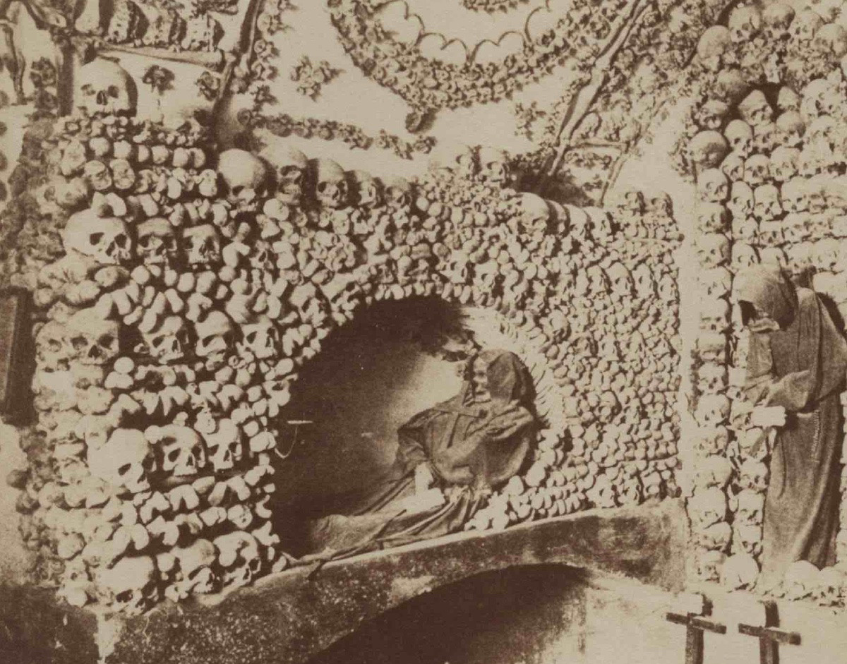 Capuchin Church Cemetery, Rome, Italy C. 1870 Vintage Albumen Print Photograph-photo-3