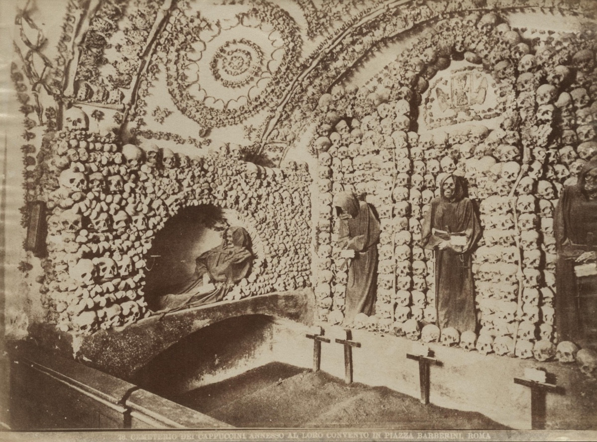 Capuchin Church Cemetery, Rome, Italy C. 1870 Vintage Albumen Print Photograph
