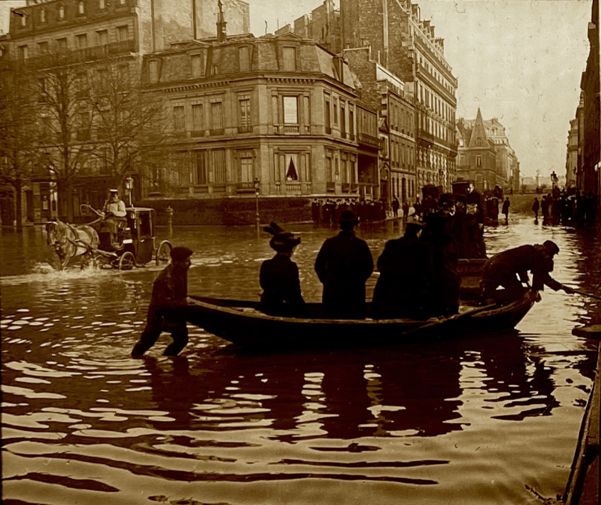 Plaque de verre stéréoscopique "Inondations de Paris " circa 1910