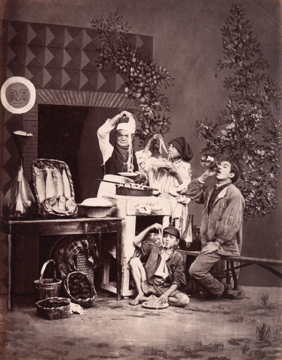 Giorgio Sommer (1834-1914) Spaghetti Eaters, Naples C. 1880 Vintage Albumen Print