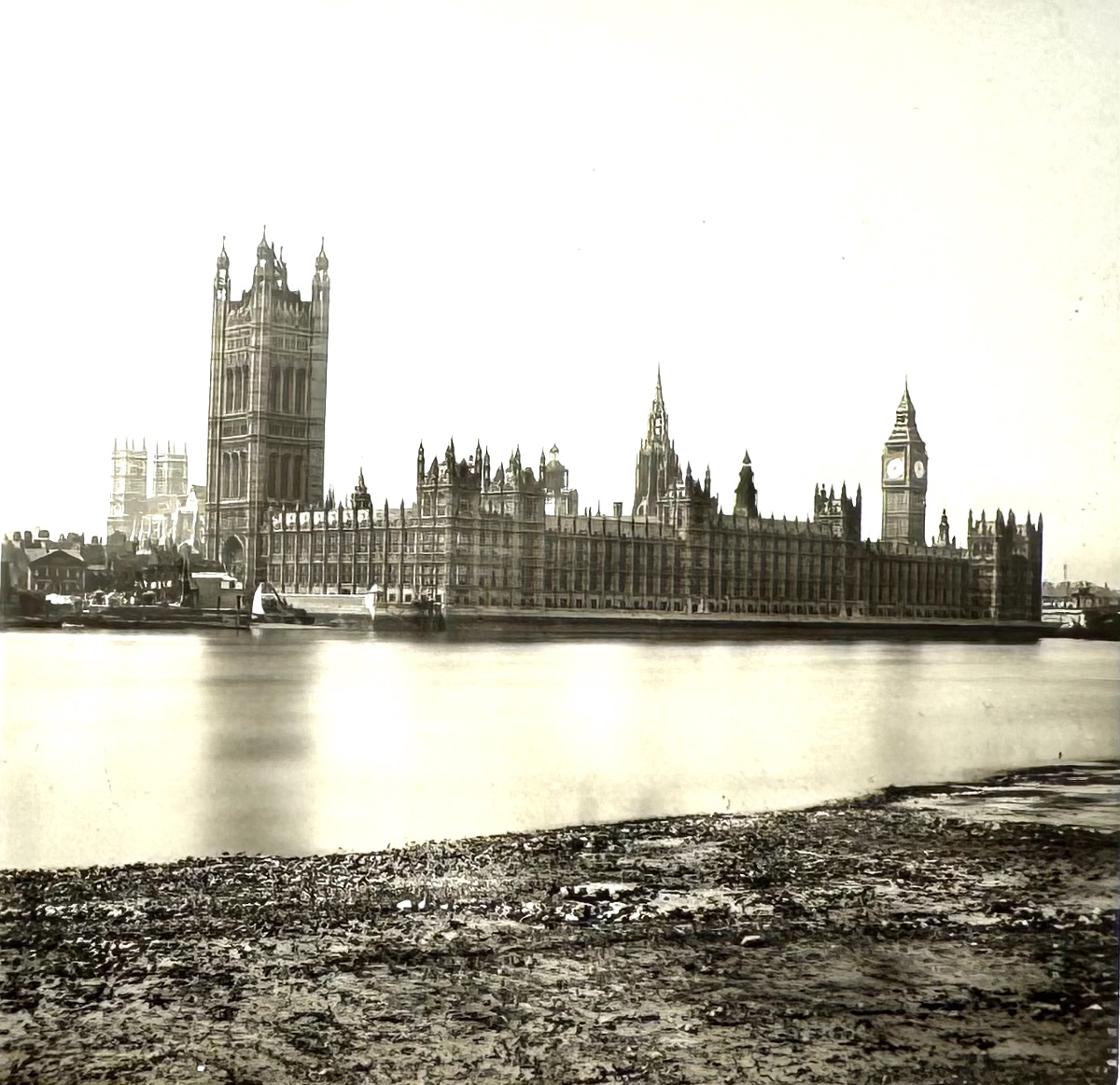 Ferrier et Soulier Plaque de verre stéréo "Le Parlement, Londres" circa 1875