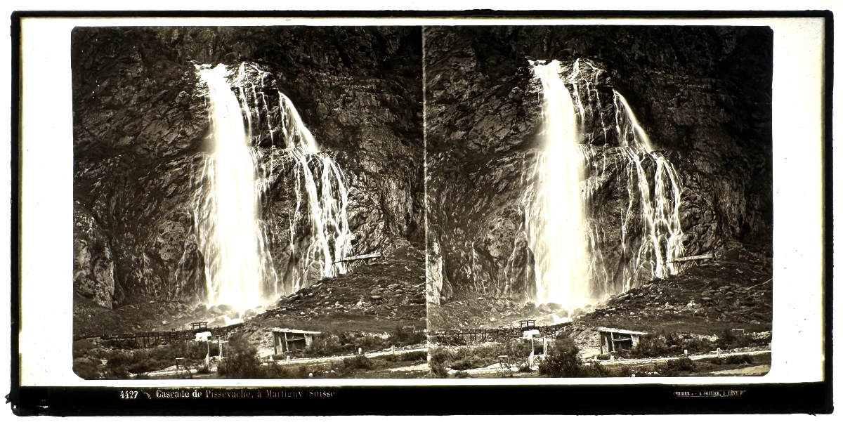 Ferrier et Soulier Plaque de verre stéréo "Cascade de Pissevache" c.1875 photographie-photo-2