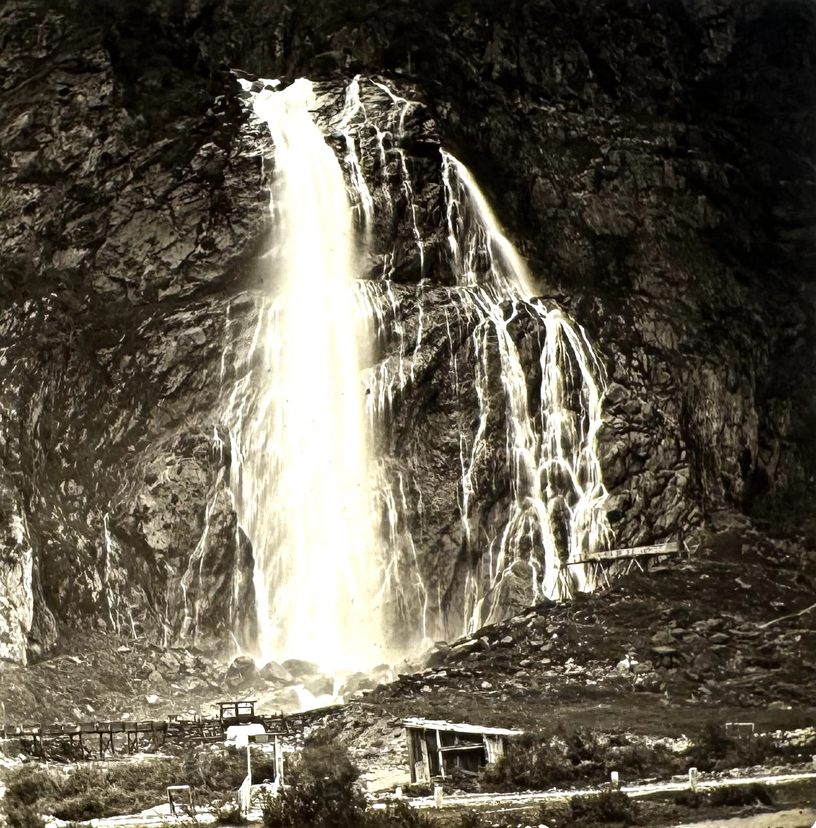 Ferrier et Soulier Plaque de verre stéréo "Cascade de Pissevache" c.1875 photographie