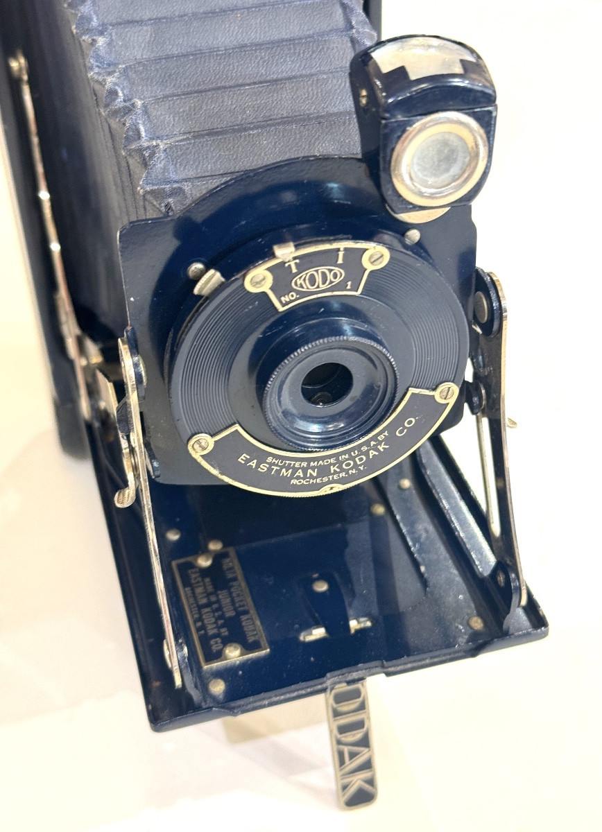 Pocket Kodak No.1 Junior Bleu Modèle B Folding appareil photographique vintage circa 1930-photo-4