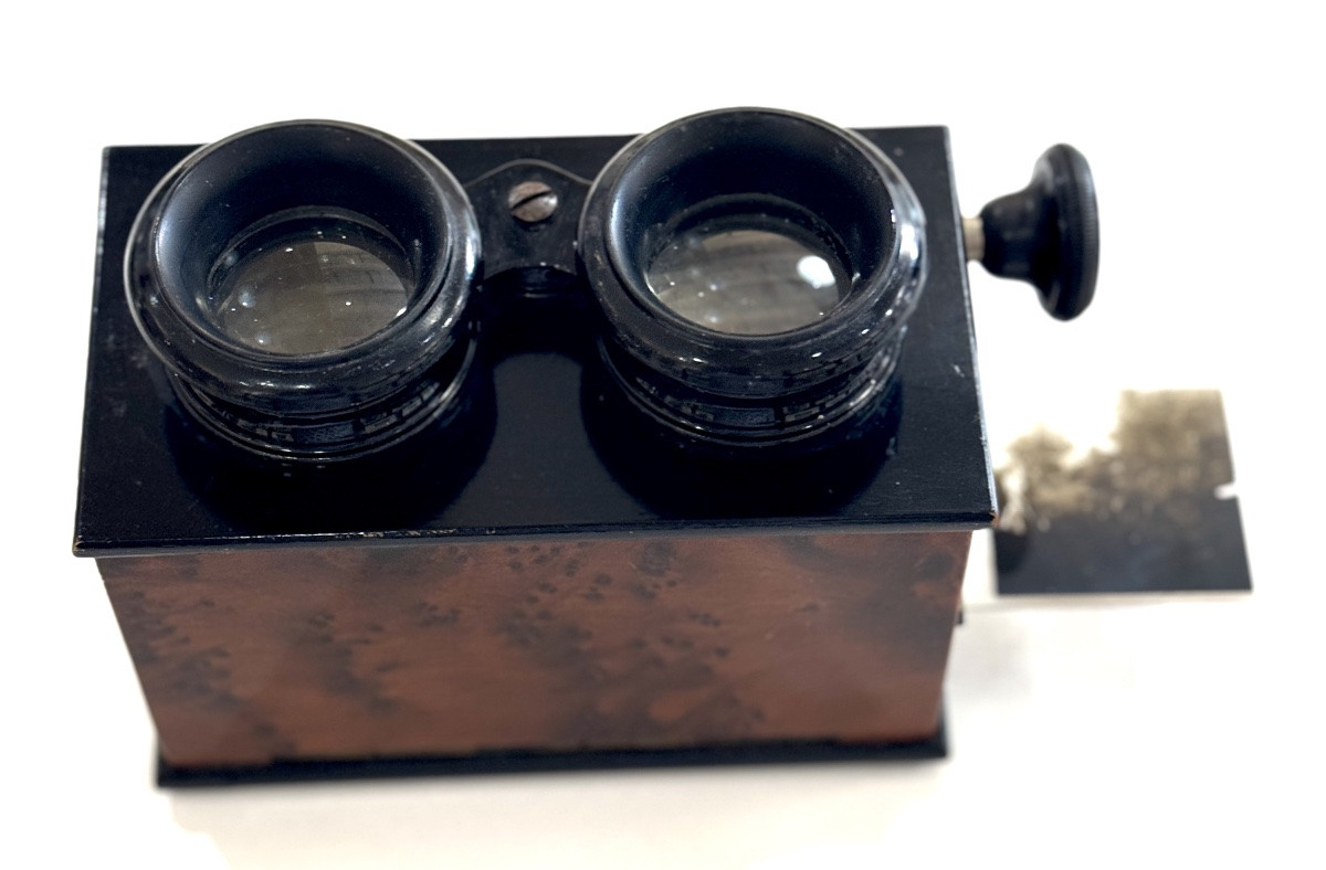Stereoscopic Viewer In Burr Wood Vintage Photography Circa 1890-photo-3