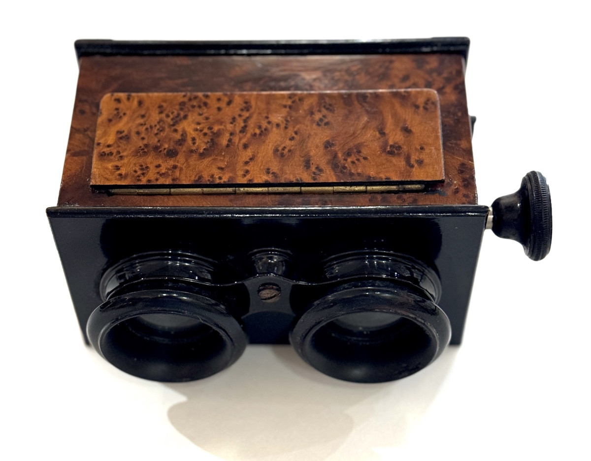 Stereoscopic Viewer In Burr Wood Vintage Photography Circa 1890-photo-4
