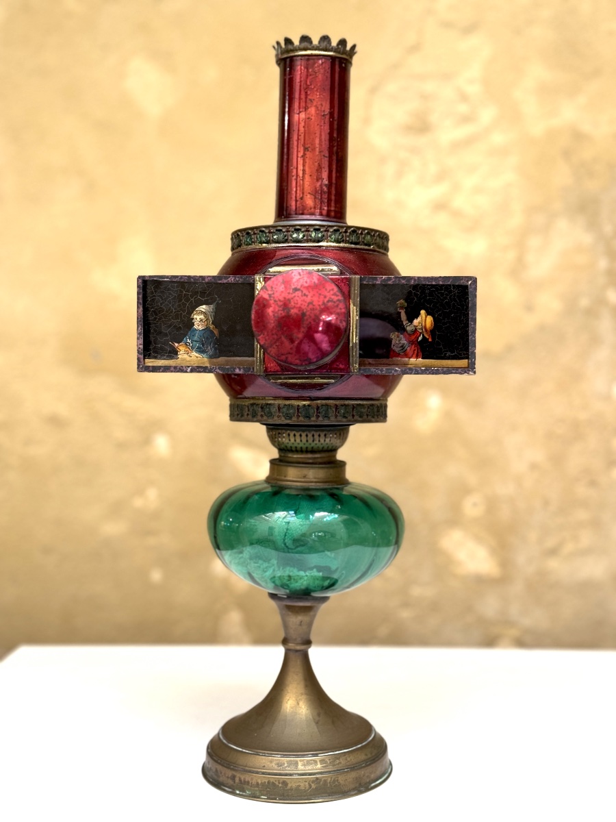 Lampascope boule LAPIERRE sur lampe à pétrole circa 1870 lanterne magique-photo-2
