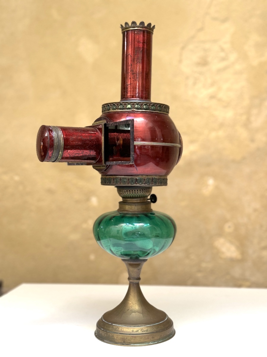 Lampascope boule LAPIERRE sur lampe à pétrole circa 1870 lanterne magique-photo-3