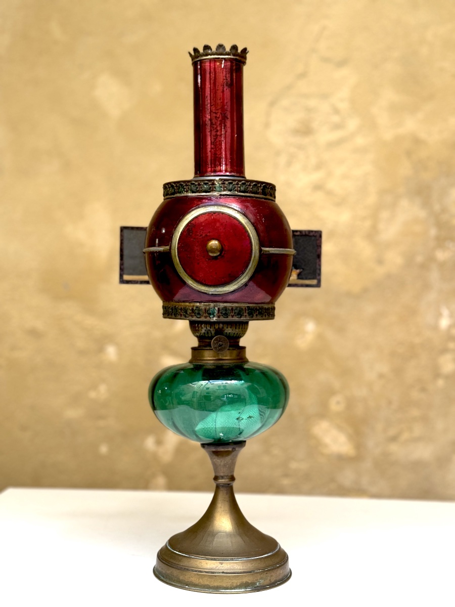 Lampascope boule LAPIERRE sur lampe à pétrole circa 1870 lanterne magique-photo-4