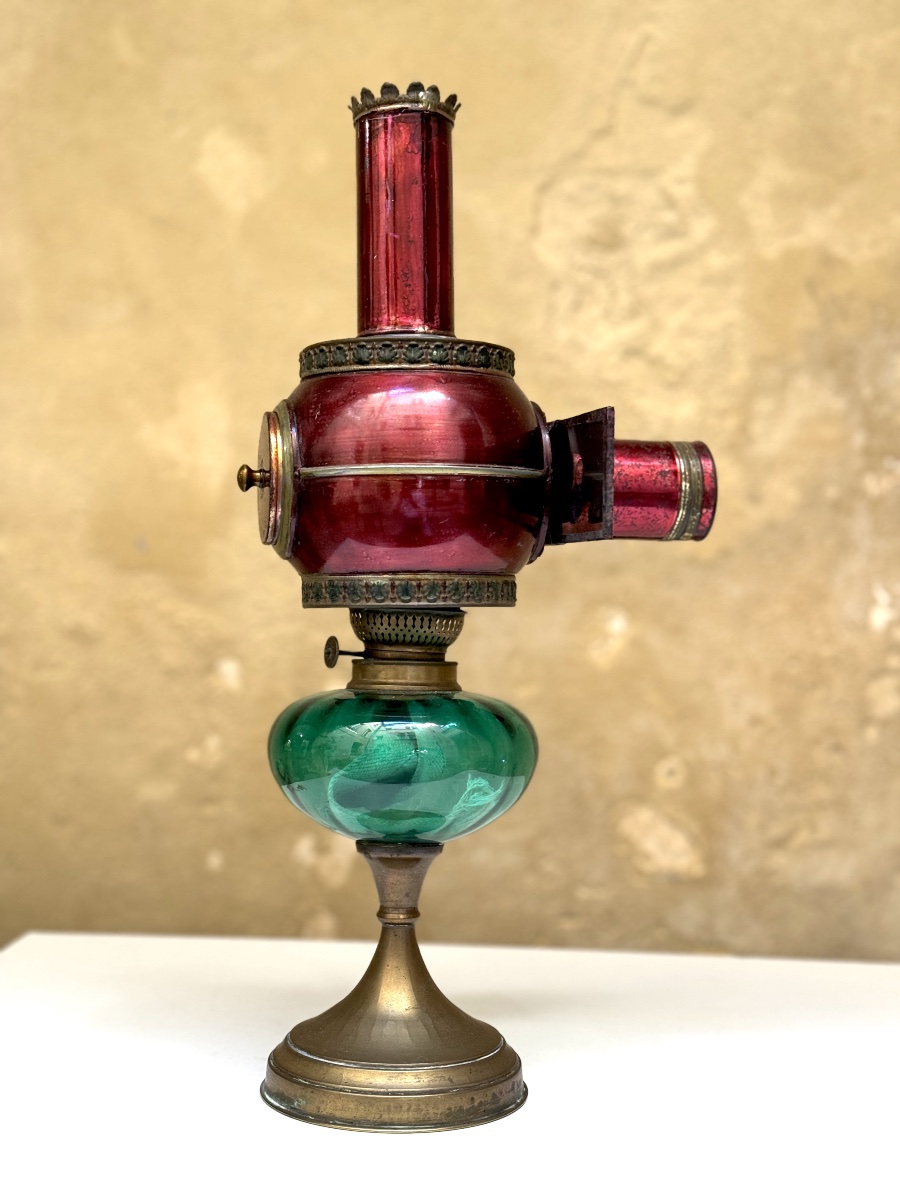 Lampascope boule LAPIERRE sur lampe à pétrole circa 1870 lanterne magique-photo-1