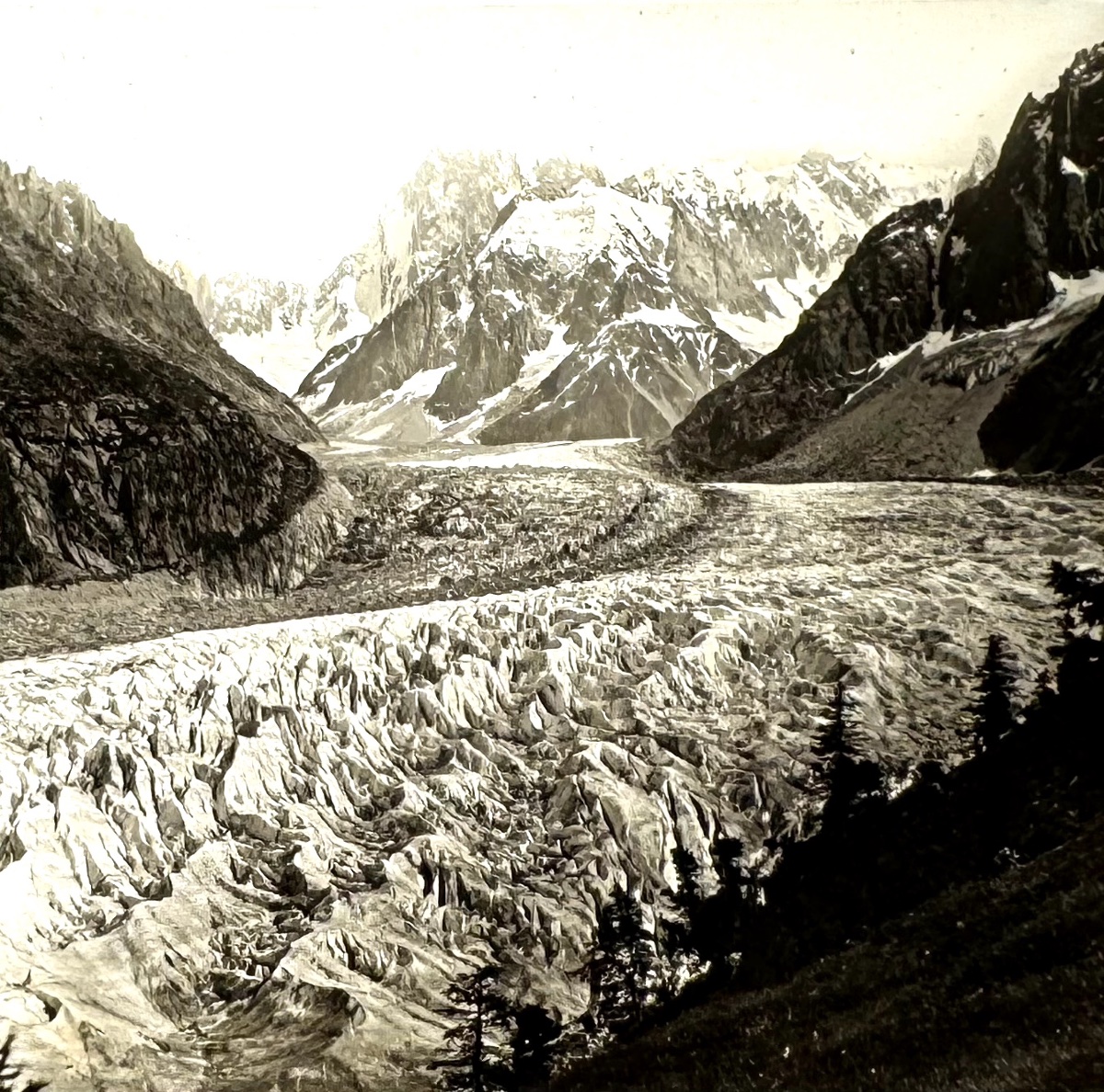 Ferrier et Soulier Plaque de verre stéréo "Mer de Glace, Chamonix" c. 1870 photographie