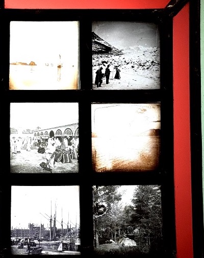 12 Photographies sur verre "paysages "  encadrement vitrail circa 1920-photo-2