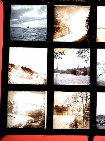 12 Photographies sur verre "paysages "  encadrement vitrail circa 1920-photo-3