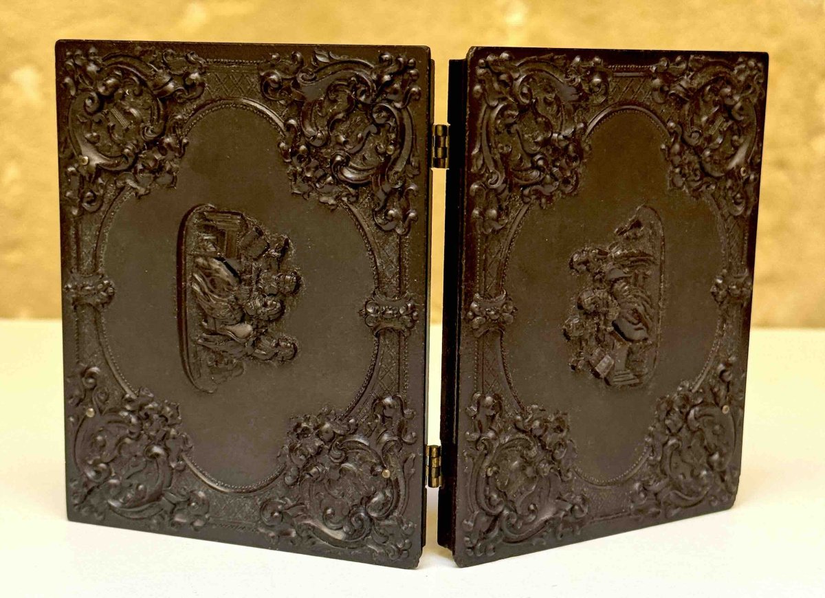 Ambrotypes Portraits d'un couple dans un Union Case en relief c.1860-photo-5