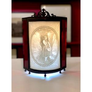 Half-moon Lantern Lithophane Young Girl In The Wood