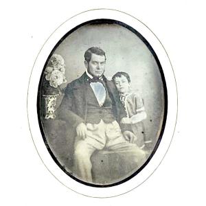 Daguerréotype Primitif 1/4 De Plaque "père Et Fils" 1847