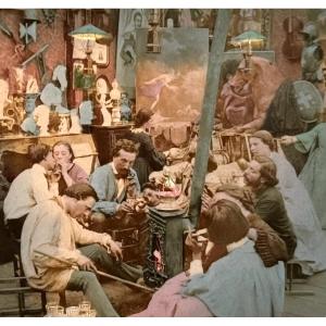 Stereoscopic Card "artists' Workshop" French Tissues C.1870 Vintage Albumen Photograph