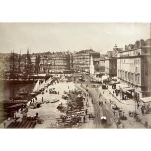Marseille, Vue du Vieux Port circa 1880 Tirage albuminé d'époque photographie Vintage