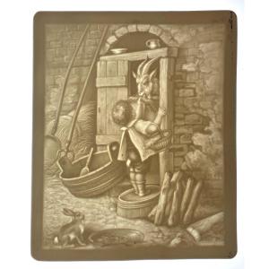 French Lithophane "the Child And The Goat" Circa 1850