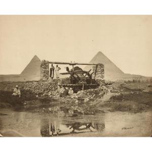 W.HAMMERSCHMIDT (1822-1869), Sakieh près des pyramides, signé c. 1860 tirage albuminé d'époque
