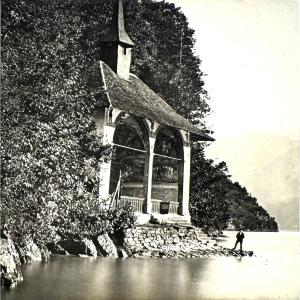 Ferrier et Soulier Plaque de verre stéréo "La Chapelle de Guillaume Tell" Suisse circa 1875