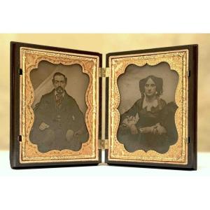 Ambrotypes Portraits d'un couple dans un Union Case en relief c.1860