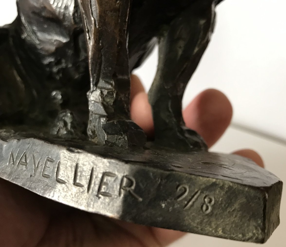 Animal Bronze By Edouard Navellier (1865–1944): *charlot The Bulldog*, Signed, No. 2/8-photo-8