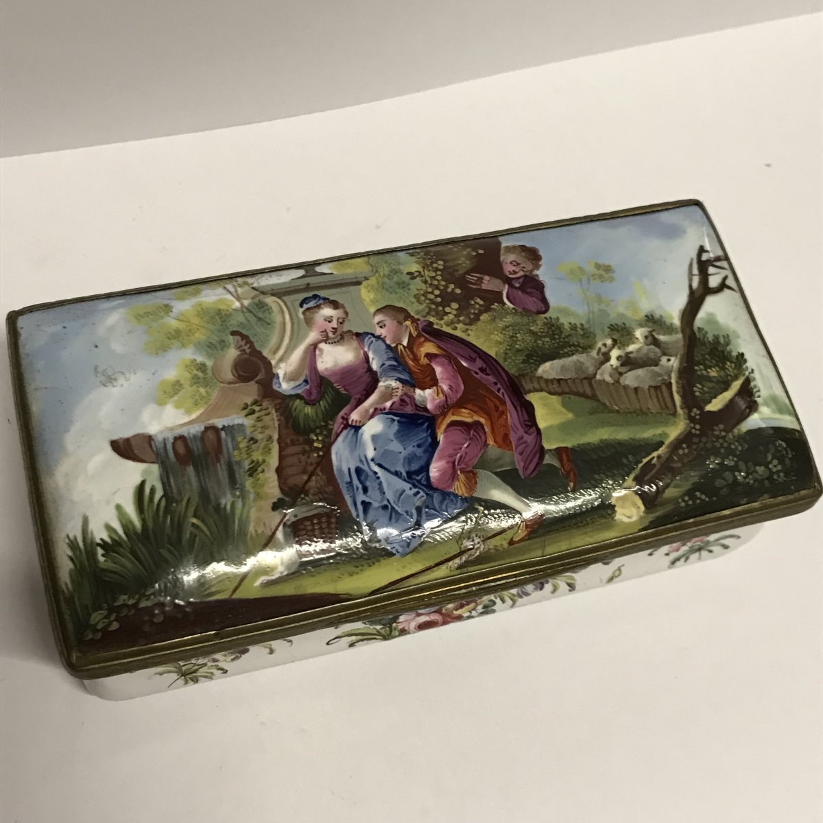 18th-century English Writing Box Made Of Enamel On Copper, Depicting A Romantic Scene-photo-4