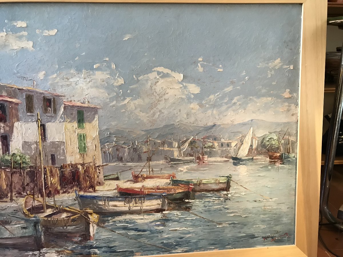 Raoul XIm, Oil Painting On Isorel Panel, Framed, From The Saint-tropez Area, In Very Good Condition-photo-3