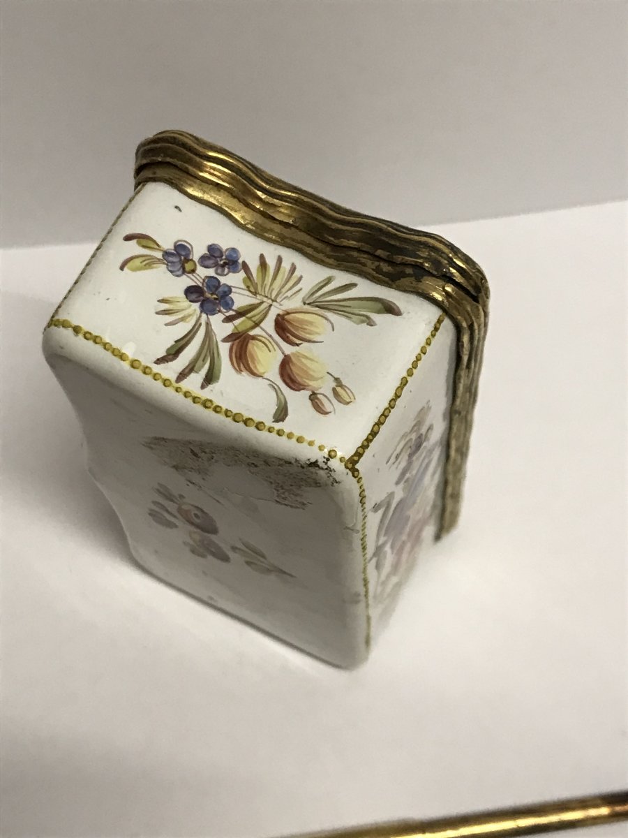 Coffret d'écriture Anglais en email sur cuivre époque 18éme représentant une scène portuaire-photo-4