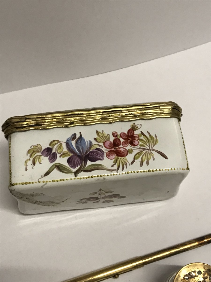 Coffret d'écriture Anglais en email sur cuivre époque 18éme représentant une scène portuaire-photo-5