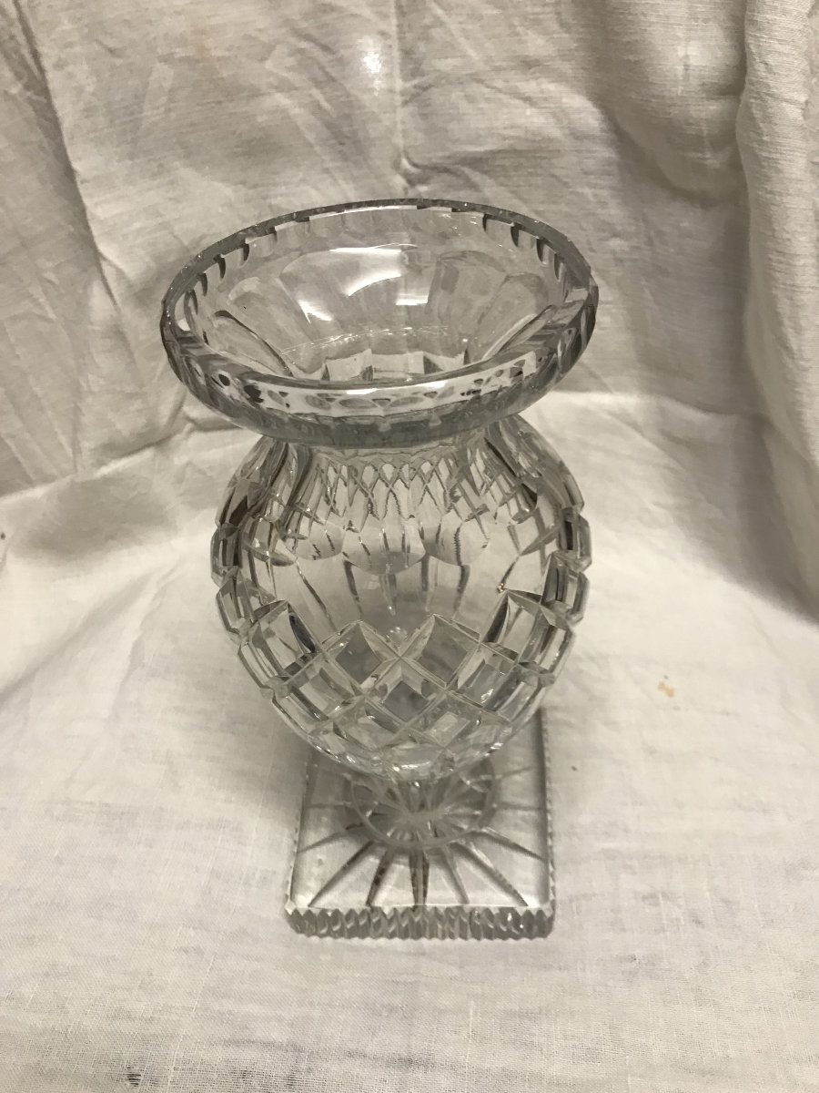Crystal Baluster Vase From Le Creusot With A Square Base, In Perfect Condition, Circa 1850-photo-2