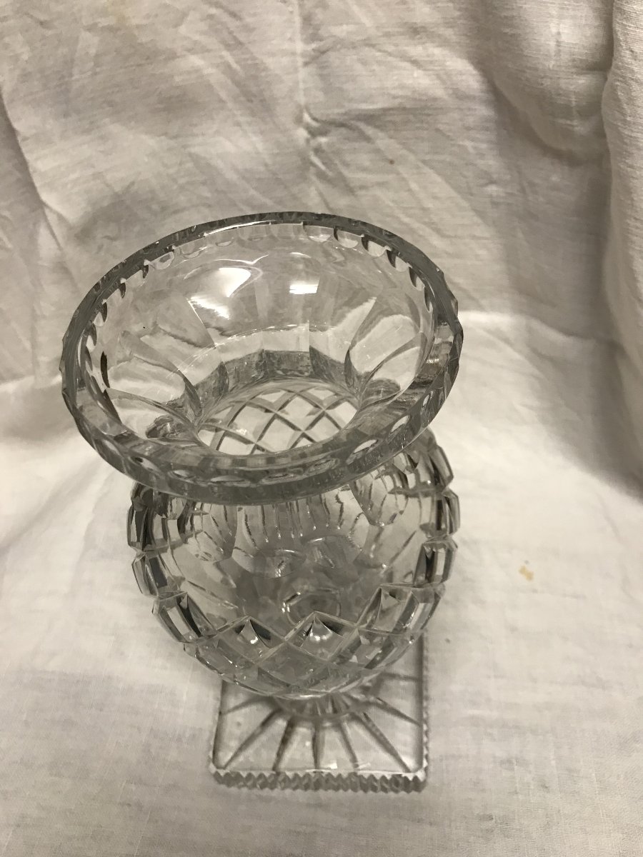 Crystal Baluster Vase From Le Creusot With A Square Base, In Perfect Condition, Circa 1850-photo-3