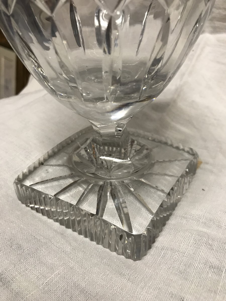 Crystal Baluster Vase From Le Creusot With A Square Base, In Perfect Condition, Circa 1850-photo-4
