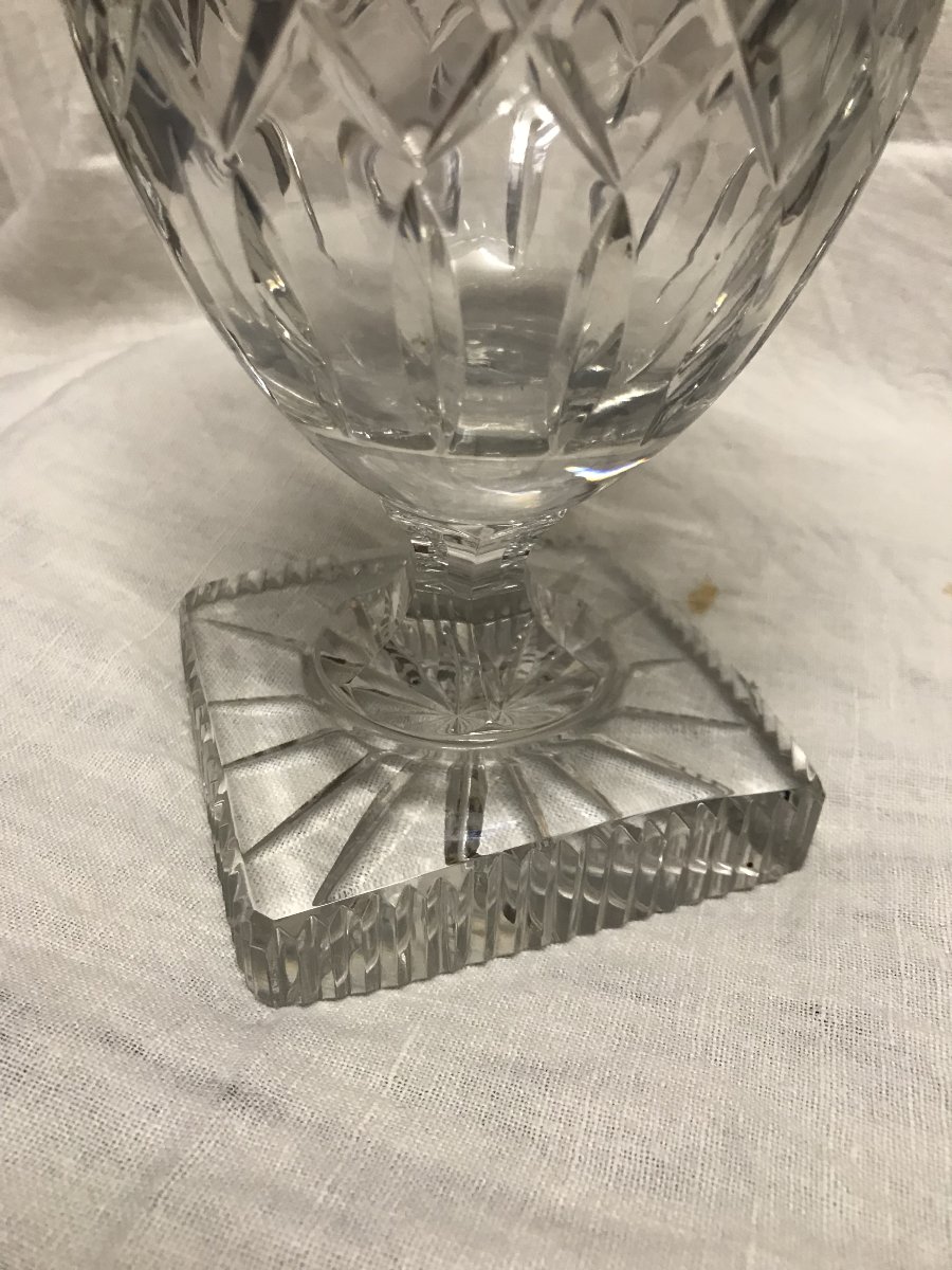 Crystal Baluster Vase From Le Creusot With A Square Base, In Perfect Condition, Circa 1850-photo-5