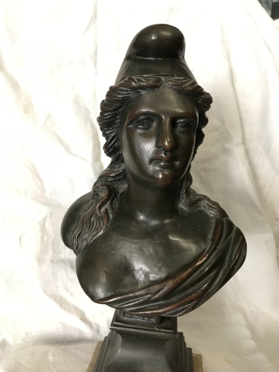 Buste de Marianne en Bronze avec date 1870 sur terrasse en marbre-photo-2