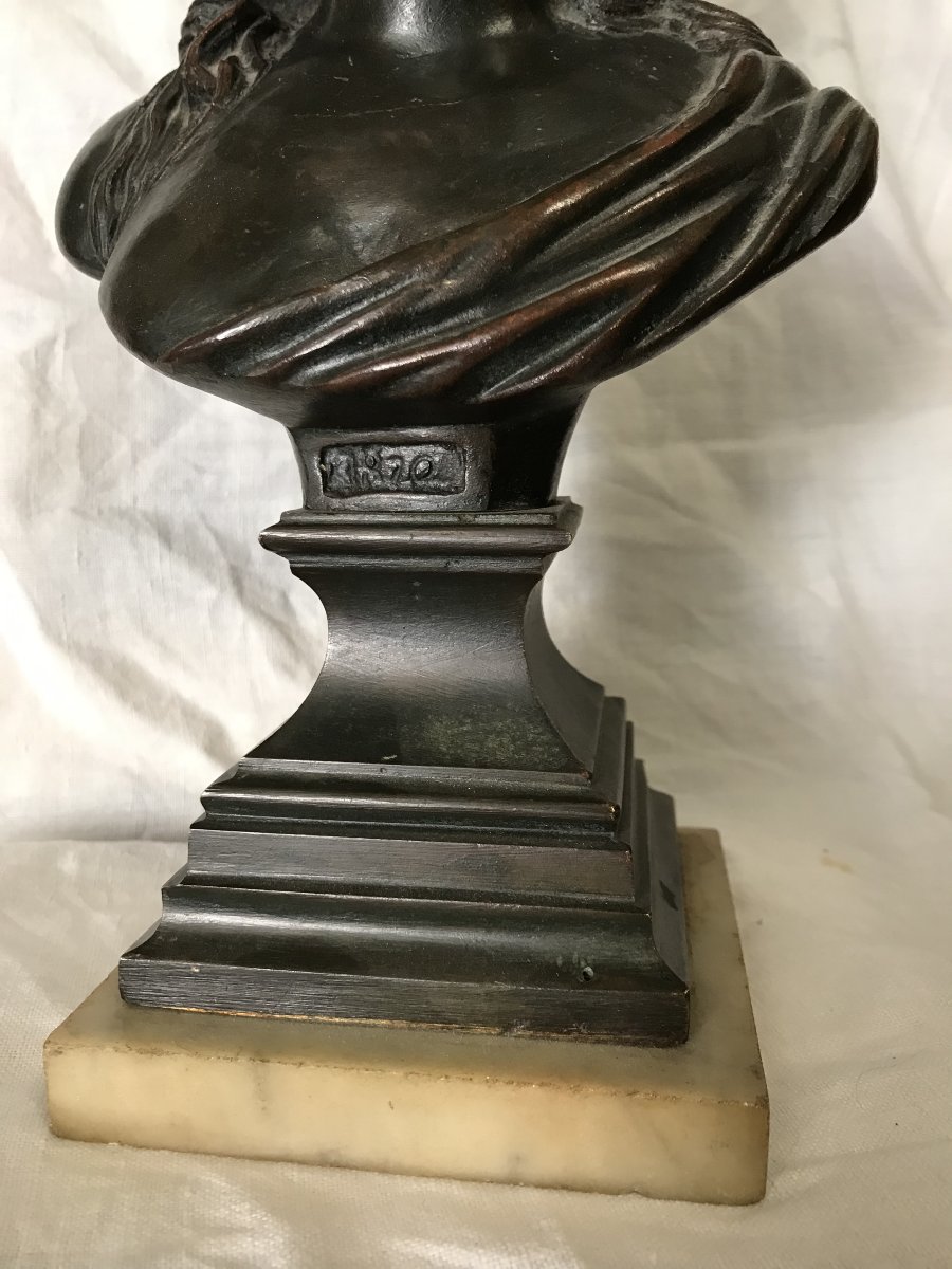 Buste de Marianne en Bronze avec date 1870 sur terrasse en marbre-photo-3
