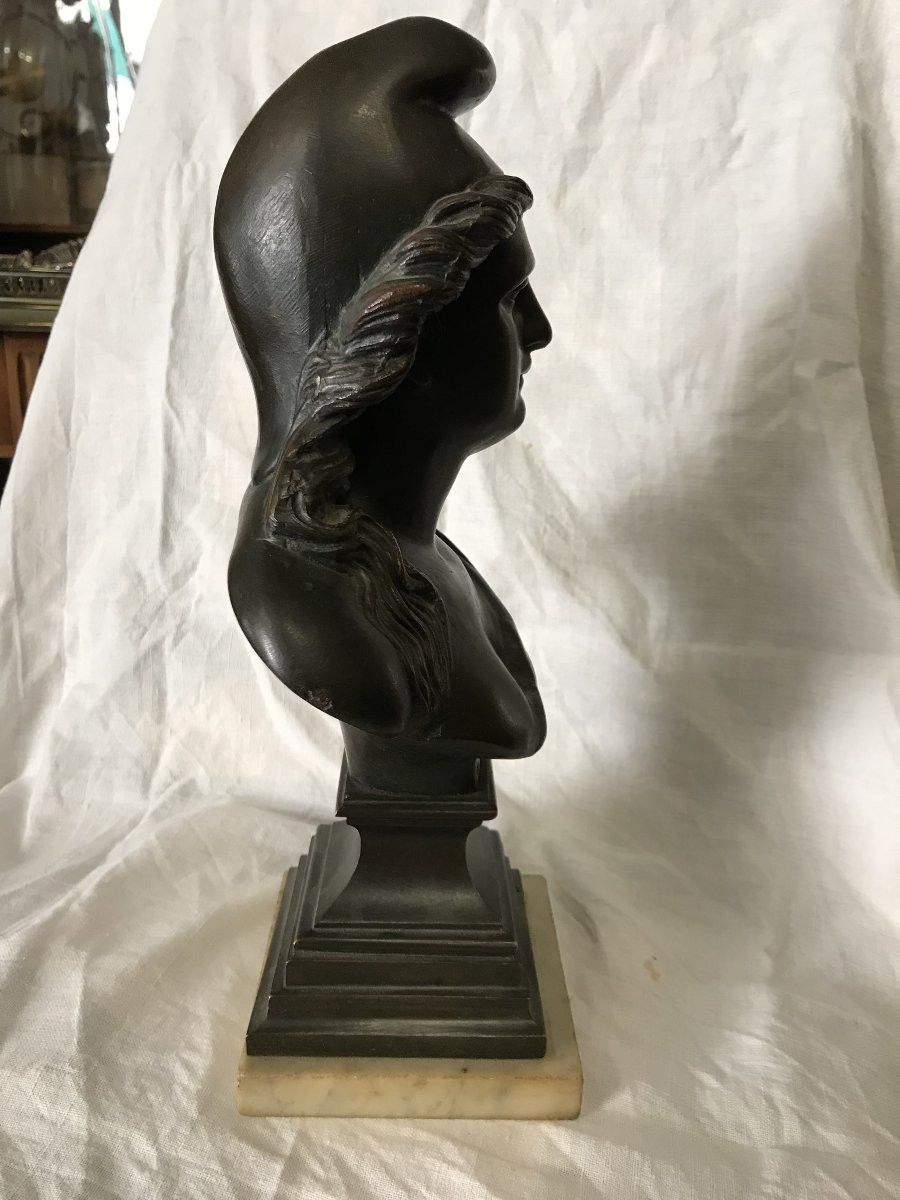 Buste de Marianne en Bronze avec date 1870 sur terrasse en marbre-photo-2