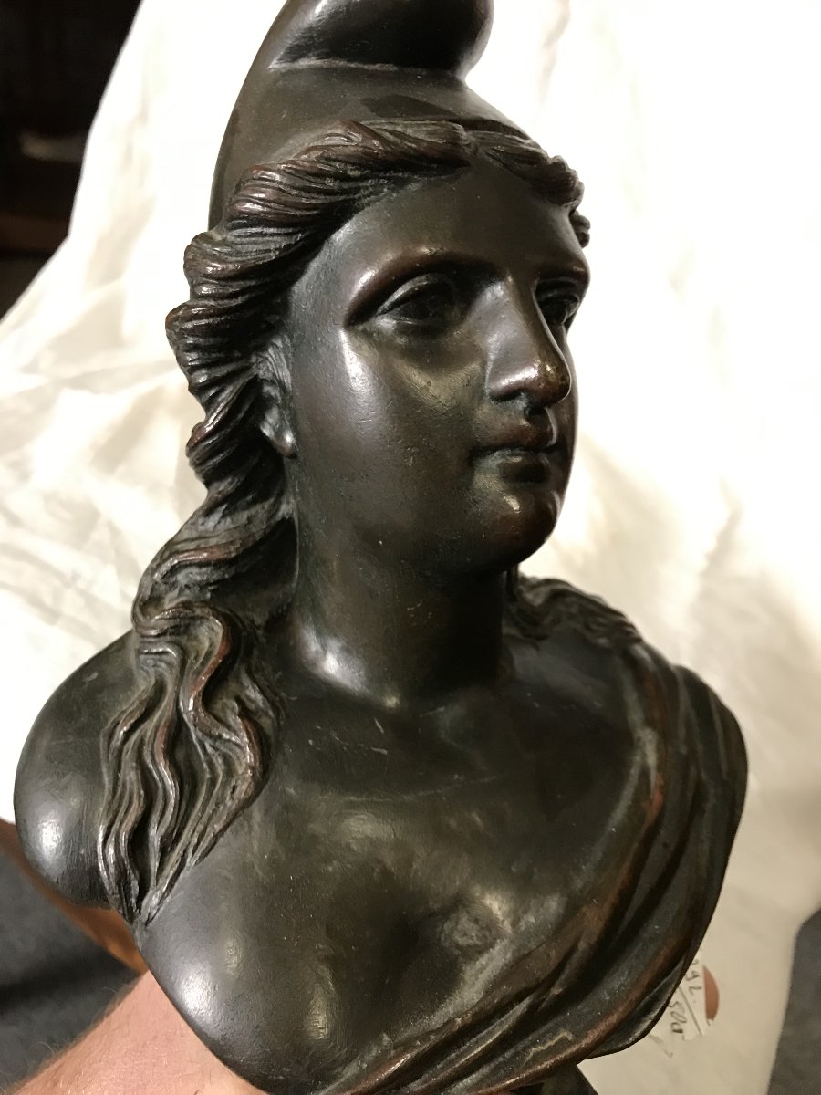 Buste de Marianne en Bronze avec date 1870 sur terrasse en marbre-photo-3