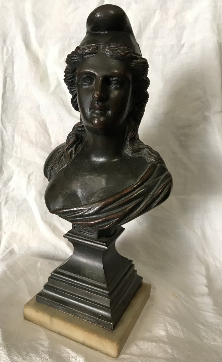 Buste de Marianne en Bronze avec date 1870 sur terrasse en marbre