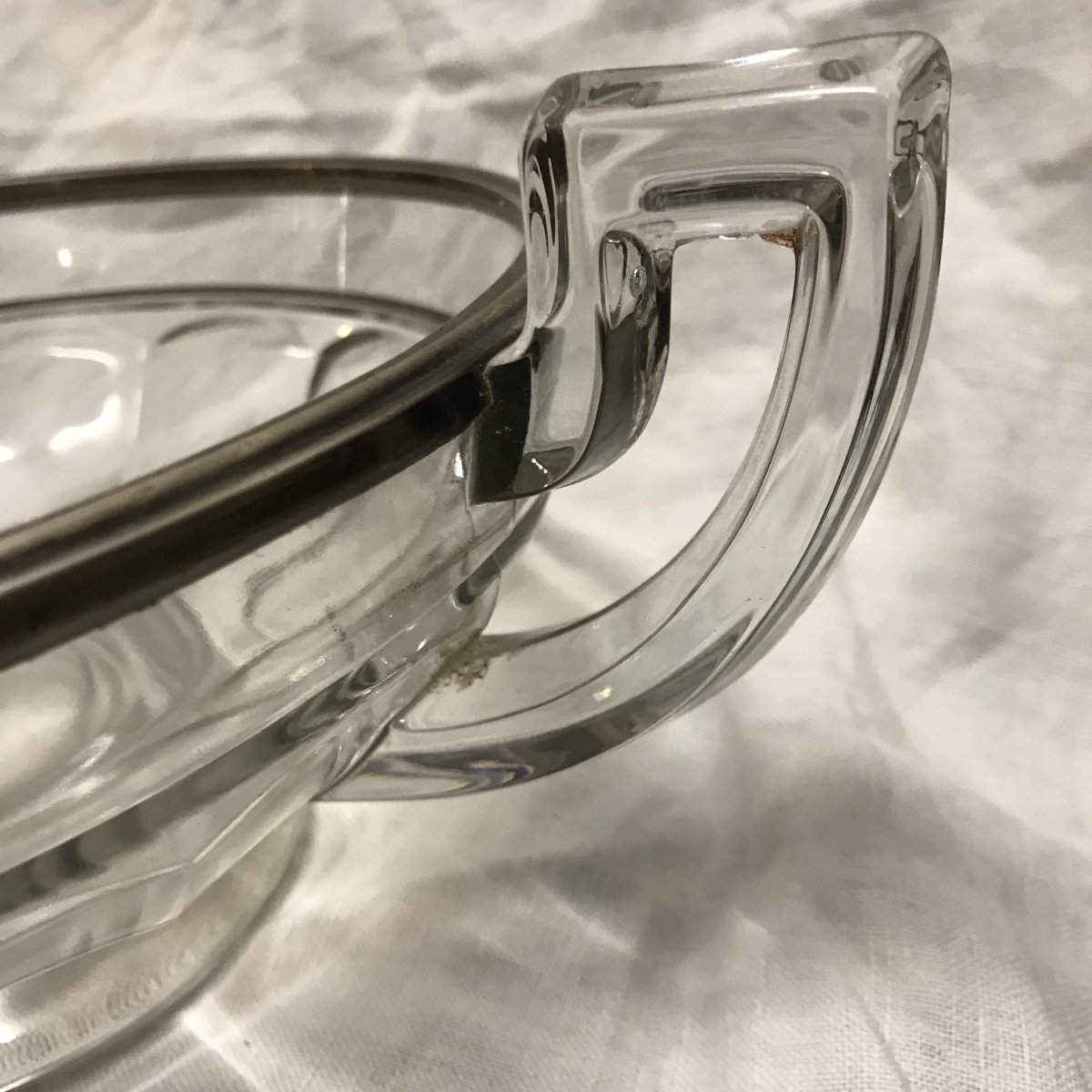 Val Saint Lambert Art Deco Crystal Fruit Bowl  Solid Silver Rim, Minerve 1st-photo-3