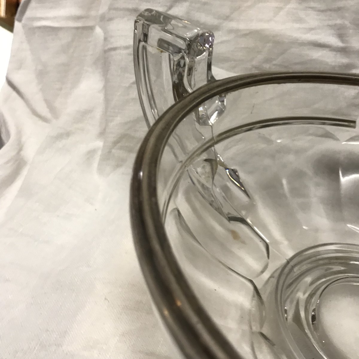 Val Saint Lambert Art Deco Crystal Fruit Bowl  Solid Silver Rim, Minerve 1st-photo-2