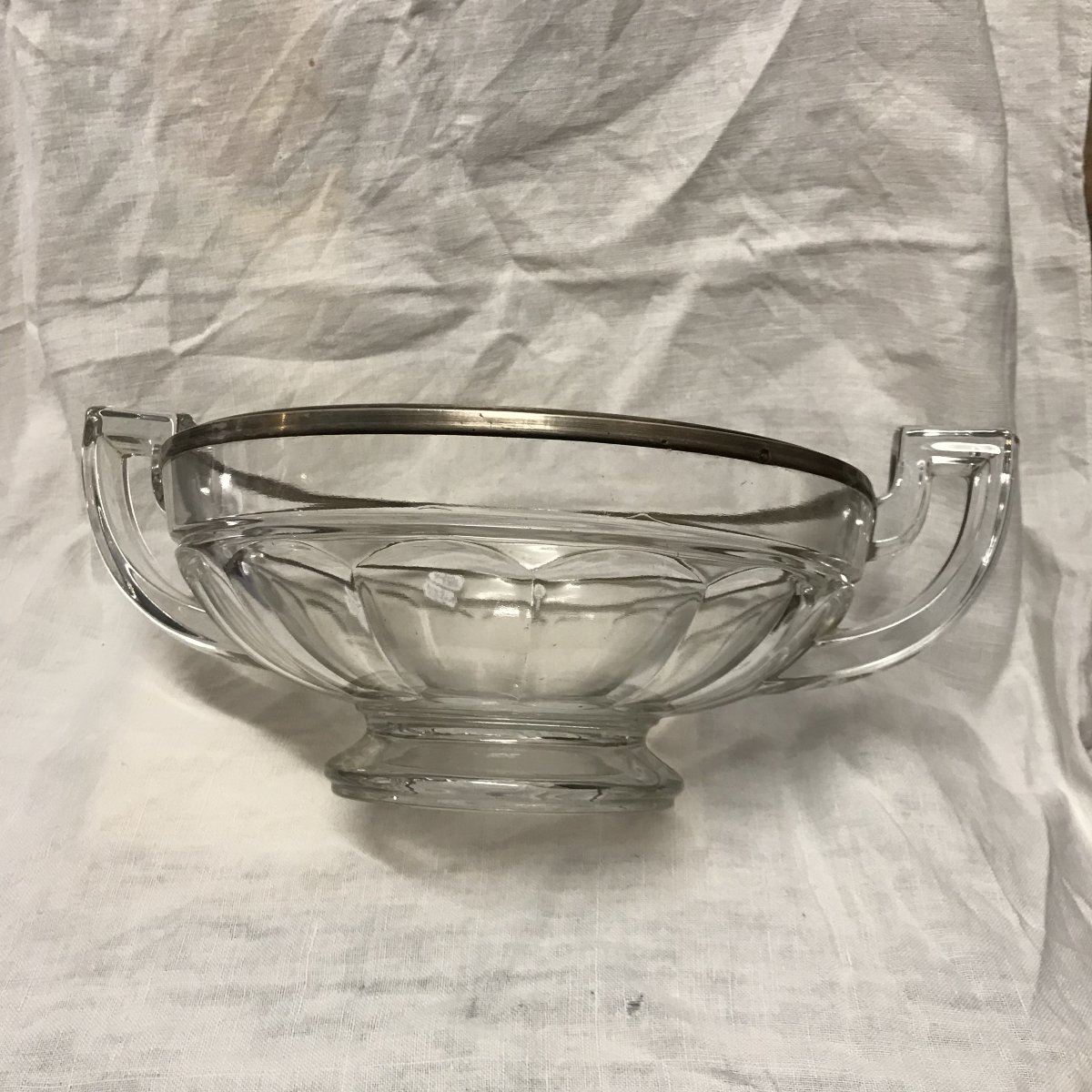 Val Saint Lambert Art Deco Crystal Fruit Bowl  Solid Silver Rim, Minerve 1st-photo-4