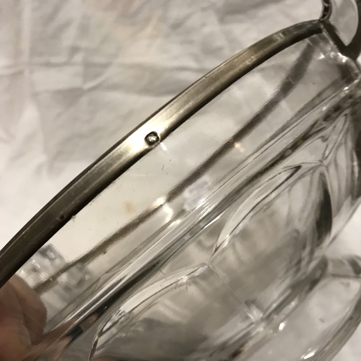 Val Saint Lambert Art Deco Crystal Fruit Bowl  Solid Silver Rim, Minerve 1st-photo-7