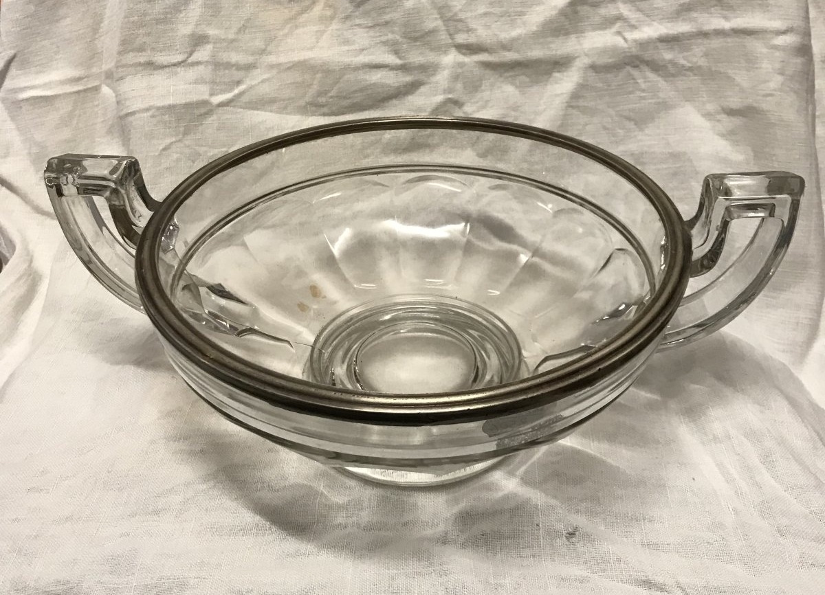 Val Saint Lambert Art Deco Crystal Fruit Bowl  Solid Silver Rim, Minerve 1st
